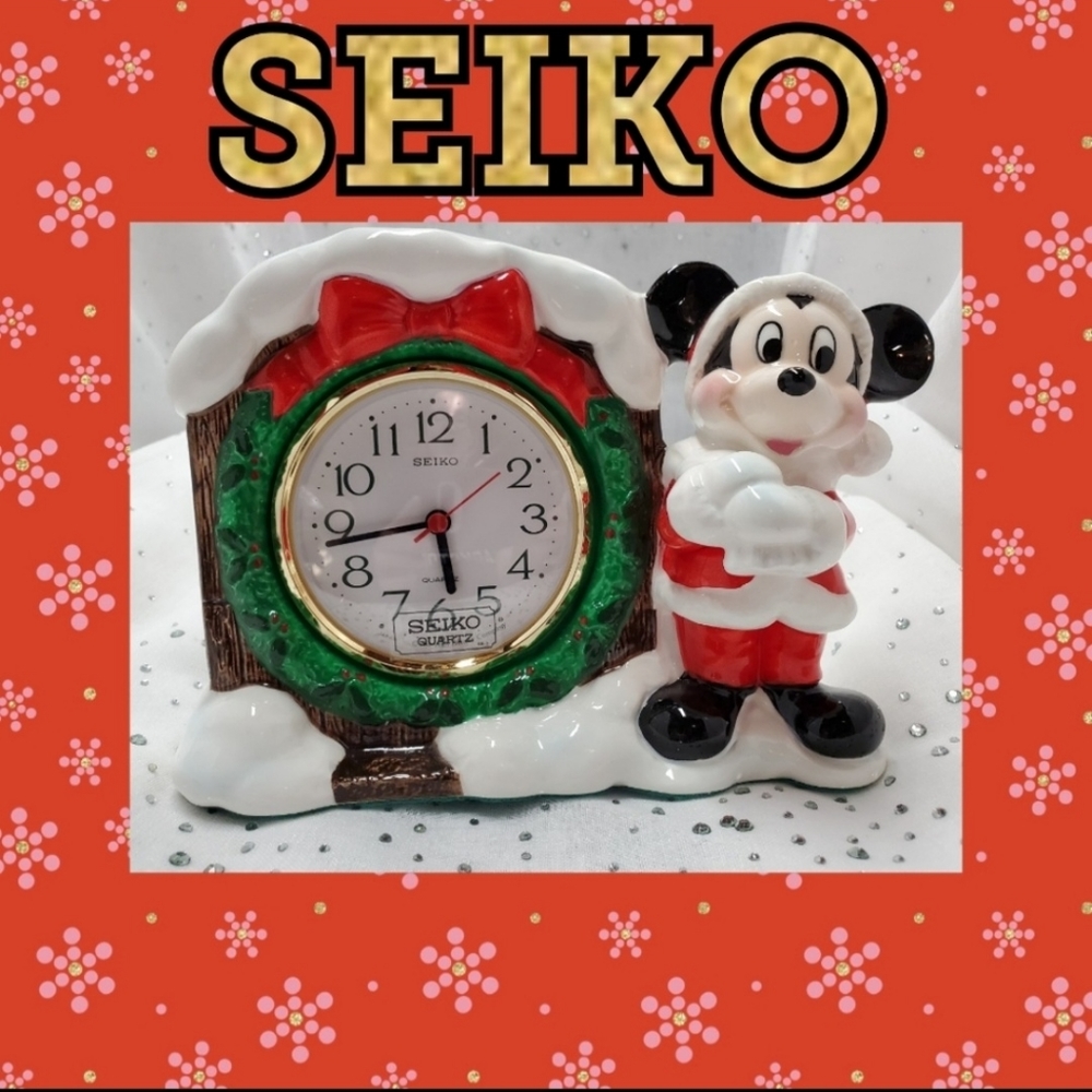 SEIKO Vintage DISNEY MICKEY MOUSE Santa Clause Mantel Clock! NIB!